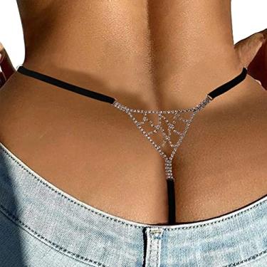 Imagem de Calcinha feminina de verão sexy com strass, corrente de quadril, corrente de cristal, tanga de strass, calcinha fio dental para mulheres (strass-dourado)