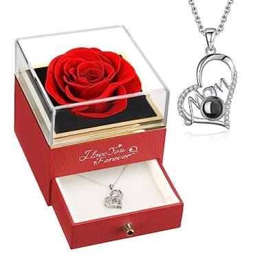 Imagem de NEWNOVE Conjunto de presentes de rosa vermelha preservada, presentes de flores eternas para mãe da filha e filho, presentes para mulheres, Valentiens para o Dia das Mães, Ideias de presente de aniversário para mãe