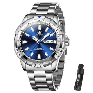 Imagem de OLEVS Relógios masculinos, pulseira de aço inoxidável, relógios analógicos de quartzo masculinos, relógios masculinos à prova d'água, relógios casuais de negócios, relógios de calendário, relógio