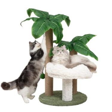 Imagem de Palmeira para arranhar gatos com cama nuvem fofa para gatos grandes e internos, 3 varas de sisal, bolas penduradas para gatos, poleiro, arranhador, para gatos e adultos, escalador de torre