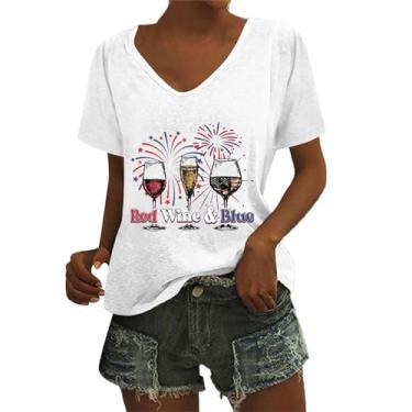 Imagem de Camisetas CIN-co De Mayo de verão para mulheres 2024 Mexican Fiesta Causal Camiseta gola V manga curta blusas leves, Branco, M