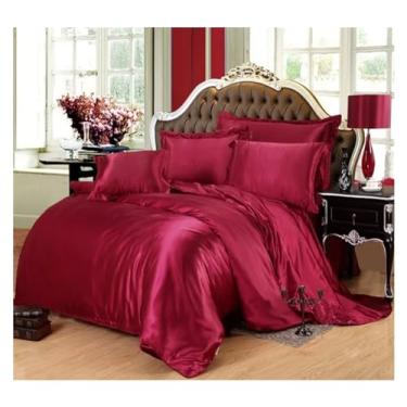 Imagem de Jogo de cama de cetim preto, lençol e fronhas, lençol de cama de luxo tamanho queen size, lençóis de cama (G 150 x 200 cm 3 peças)