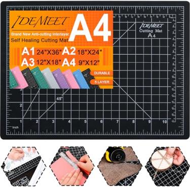 Imagem de Tapete de corte autorreparável espesso de 23 x 30,5 cm, tapete de costura de corte rotativo Idemeet para artesanato, lâmina de 5 camadas, protetor de mesa, tábua de corte para tecido, couro,