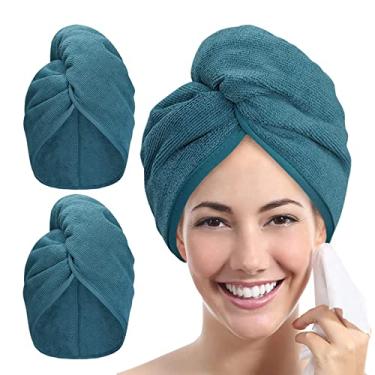 Imagem de Toalha de cabelo de microfibra: pacote com 2 toalhas de secador de cabelo 10 x 26 para mulheres, turbante absorvente, torção, touca de banho, produtos de cabelo cacheado para cuidados com o cabelo