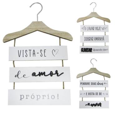 Imagem de Enfeite placa cabide madeira frases  pendurar 36x24