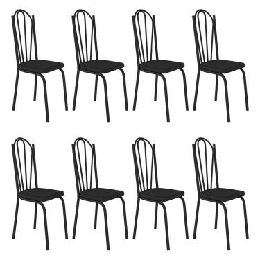 Imagem de Kit 8 Cadeiras De Cozinha Alabama Corino Preto Pés De Ferro Preto