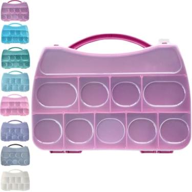 Imagem de Caixa Maleta Organizadora Rosa Pink 10 Divisórias Box Multiuso Com Tampa e Trava Para Organizar Miçanga Bijuteria Artesanato