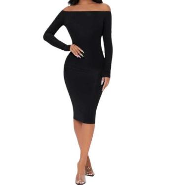 Imagem de Vestido Midi Tubinho Ombro a Ombro Manga Longa - Vivi Rangel, Preto, G