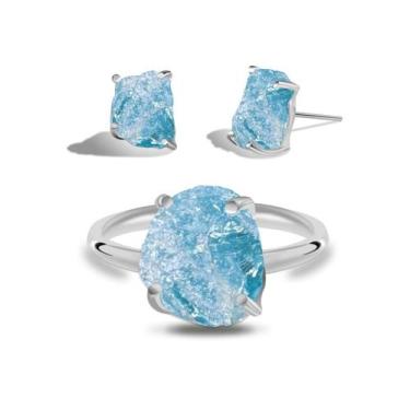 Imagem de Conjunto de Água Marinha - Cristal Natural, Prata 925