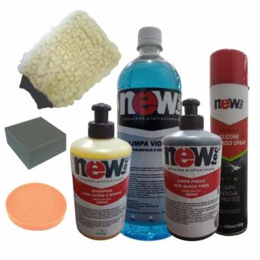 Imagem de Kit Manutenção Automotiva Limpa Vidros Shampoo Silicone - NewTec