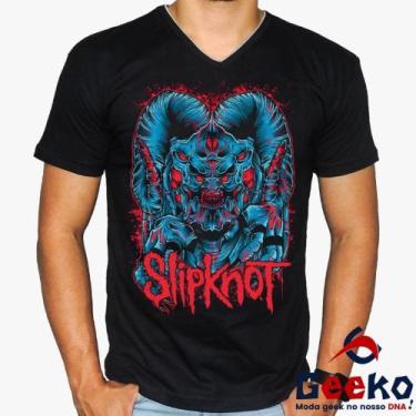 Imagem de Camiseta Slipknot 100% Algodão Rock Geeko, Preto gola v, G2