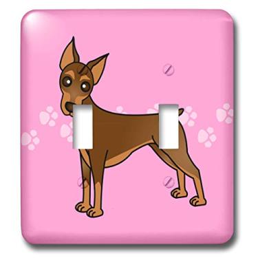 Imagem de 3dRose lsp_40909_2 Casaco Doberman Pinscher Vermelho - Desenho Animado Cachorro - Rosa com Estampa de Patas Interruptor Duplo