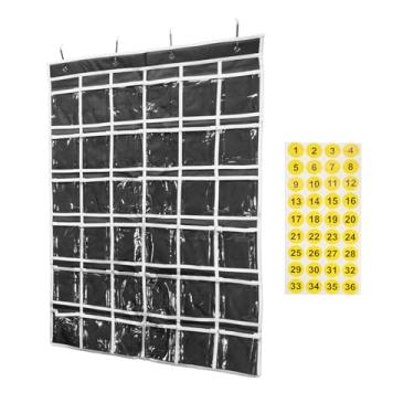 Imagem de HARFINGTON Tabela de bolso para sala de aula para celular, suporte de calculadora de telefone com 36 bolsos, organizador para pendurar na parede, preto