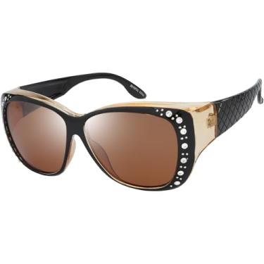 Imagem de The Fresh Fit Over Glasses Óculos de sol polarizados com strass FR1F5610 - Estojo de couro para óculos, F5610p02 Marrom cristal, marrom, Medium