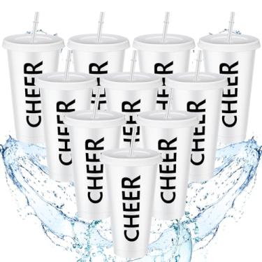 Imagem de Layhit Cheer Teams Gifts Cheer Tumbler Cups Bulk 680.4 g Copo de plástico reutilizável Cheer Cheer com canudo e tampa Garrafas de água Cheer Cheer para meninas (branco, 12 conjuntos)