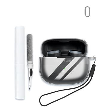 Imagem de Capa para fones de ouvido intra-auriculares Bowers & Wilkins Pi6/Pi8 sem fio, capa protetora de TPU transparente macio com chaveiro e kit de limpeza para mulheres e homens, à prova de choque