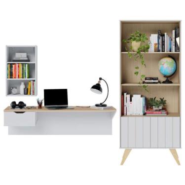 Imagem de Escrivaninha com Estante 3 Prateleiras Tech Link Moov Branco Fosco Tau