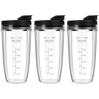 Imagem de Copos de liquidificador de reposição para Ninja, copos de liquidificador Ninja de 680 g com tampas para viagem, compatíveis com Ninja BN401, BL450, BL456, BL480, BL2012, BL2013, BN751, BN801, SS101