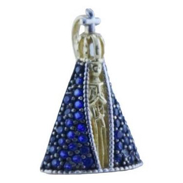 Imagem de Pingente Nossa Senhora Aparecida Manto Azul G Ouro 18k 750 - JOIE JOIA