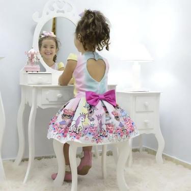 Imagem de Vestido infantil Lol Surprise unicórnio e arco-íris - Moderna Meninas,