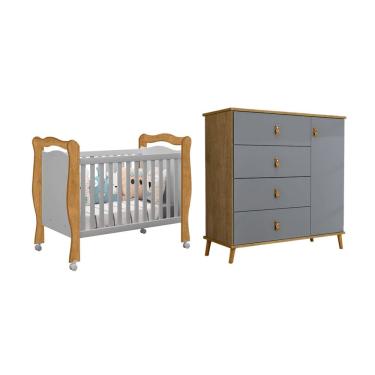 Imagem de Conjunto Comoda Jujuba e Berço Mini Cama Alvin Nature / Cinza