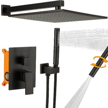Imagem de BESy Sistema de Chuveiro com Cabeça de Chuveiro de Chuva de 12" e Portátil Montado Na Parede, Conjunto de Combinação de Torneira de Chuveiro de Chuva de Alta Pressão com Chuveiro de Mão 2 em 1 para Ba