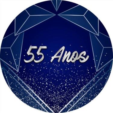 Imagem de Painel De Festa Redondo 1,50x1,50 - Azul Geométrico Prateado 55 Anos 0
