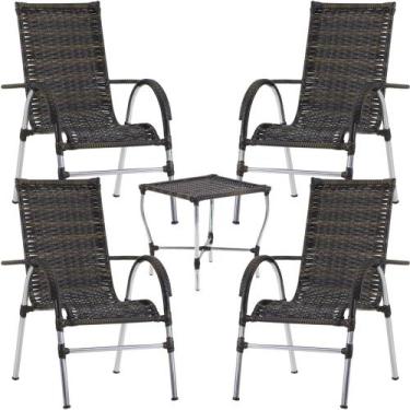 Imagem de Kit 4 Cadeiras Poltrona Para Área Varanda e Mesa de Centro Vênus em Fi