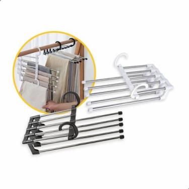 Imagem de Cabide Dobrável Multifuncional Roupa Calça Inox 5 Divisórias - Atacado