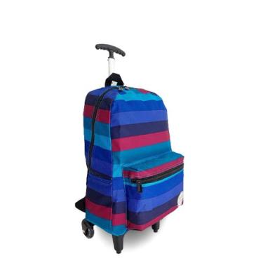 Imagem de Mochila Listra Aula Escolar Rodinhas Dl1219 - Denlex, Azul