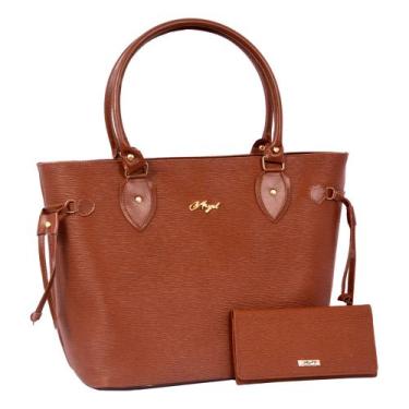 Imagem de Kit Bolsa Feminina Grande ombro + Carteira - Aryel, Marrom