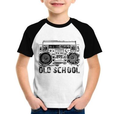 Imagem de Camiseta Raglan Infantil Old School Boombox - Foca na Moda, Branco, Pr