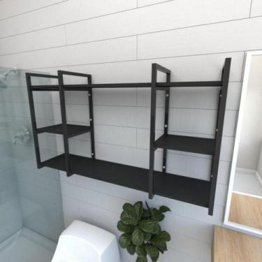 Imagem de Prateleira industrial para banheiro aço cor preto prateleiras 30 cm co