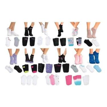 Imagem de Kit 3 Pares Meia Soquete Feminina Lupo Estampadas 4535, 34 a 39, Sorti