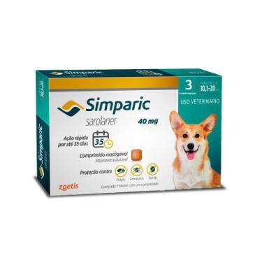 Imagem de Antipulgas Simparic Cães 40mg 10,1 a 20 kg 3 comprimido - Zoetis