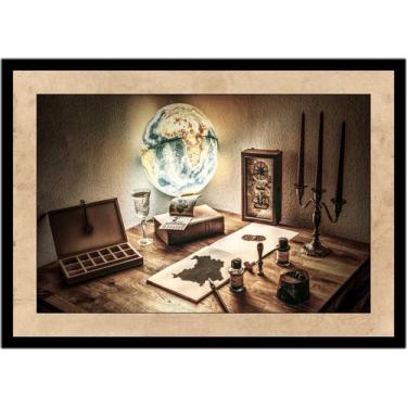 Imagem de Quadro Decorativo Vintage Globo Terrestre Candelabro Retrô Quartos Sal