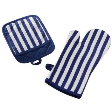Imagem de  Kit Luva + Pegador Listrado Azul Escuro - Jolitex Ternille