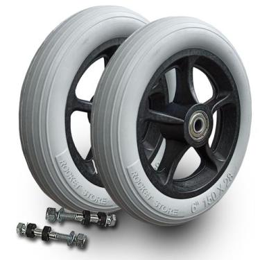 Imagem de Rodinha Dianteira Aro 6 Cinza Para Cadeira De Rodas (par) - Rocket Ort