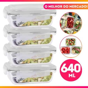 Imagem de Jogo 4 Potes de Vidro Hermético Marmita Tampa 4 Travas 640ml - EF Home