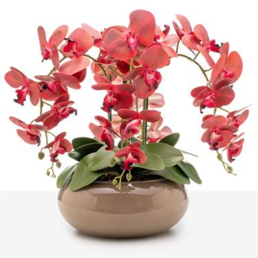 Imagem de Arranjo Grande Orquídea Silicone 4 Hastes Vaso Vidro Mesa 8 Lugares - 