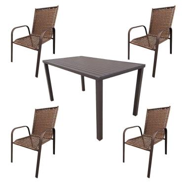 Imagem de Conjunto Mesa Retangular 1.20x0.80 Com 4 Cadeiras Roma Em Alumínio Área Externa Marrom