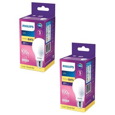 Imagem de Kit 2 Lâmpada Led Bulbo 16w = 100w 1521lm Bivolt Philips 3000k Amarela