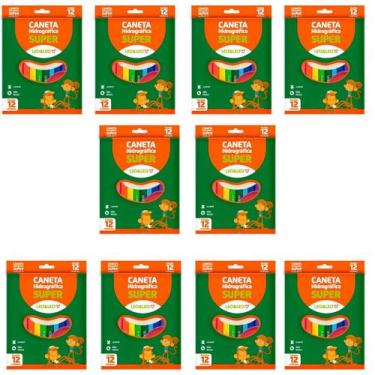 Imagem de Kit 10 Canetas Hidrográfica Escolar Super Leonora C/ 12 Cores Volta As