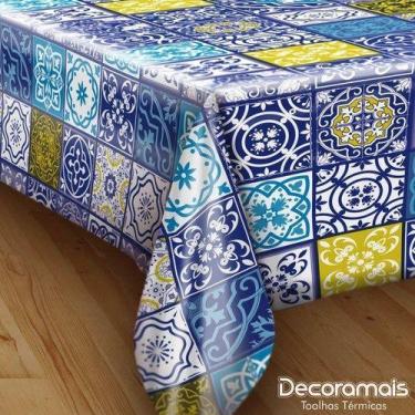 Imagem de Toalha De Mesa Termica Impermeável Pvc Azulejo Portugues Colorido 1,90