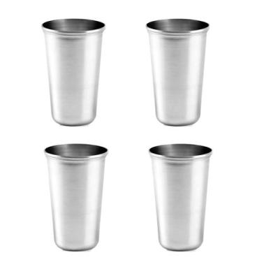 Imagem de 4 Copos Aço Inox Resistente Grande Cerveja Agua Suco 600ml - TUUT