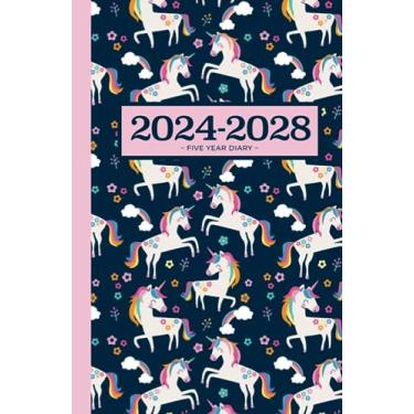 Imagem de 5 Year Diary 2024-2028 | A5 Magical Unicorns (hardcover): Month to View Planner with UK Holidays, Vision Board, Moon Phases, Birthdays & Celebrations, Contacts, Passwords (Five Years)