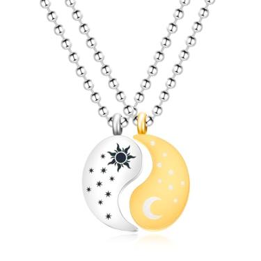 Imagem de Uloveido Conjunto de pingentes Yin Yang BFF para casais - Colares de sol e lua para relacionamento, amizade - joias combinando para mulheres e homens, 20 inch chain, Aço inoxidável, Sem Pedra Preciosa