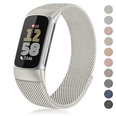 Imagem de Meliya Pulseira de metal para Fitbit Charge 6 feminina e masculina, pulseira de substituição para Fitbit Charge 6 Fitness Tracker (Starlight)