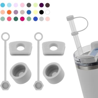 Imagem de DUNLAGUE Pacote com 2 tampas de derramamento para copo Stanley 2.0 850 g e 1,134 g, tampa à prova de vazamento de silicone para copo Stanley, acessórios de copo incluem tampa de palha, rolha redonda,