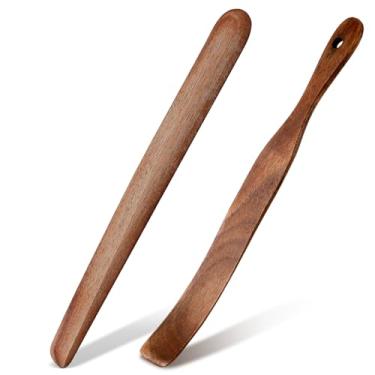 Imagem de Baderke Misturador de pão de madeira de acácia de 28 cm e espátula de madeira de acácia de 33 cm para cozinhar na cozinha, ferramenta de mistura para panela iniciante de massa fermentada